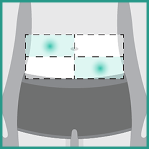 Faspro administration targeting the upper right side and bottom left side of the stomach